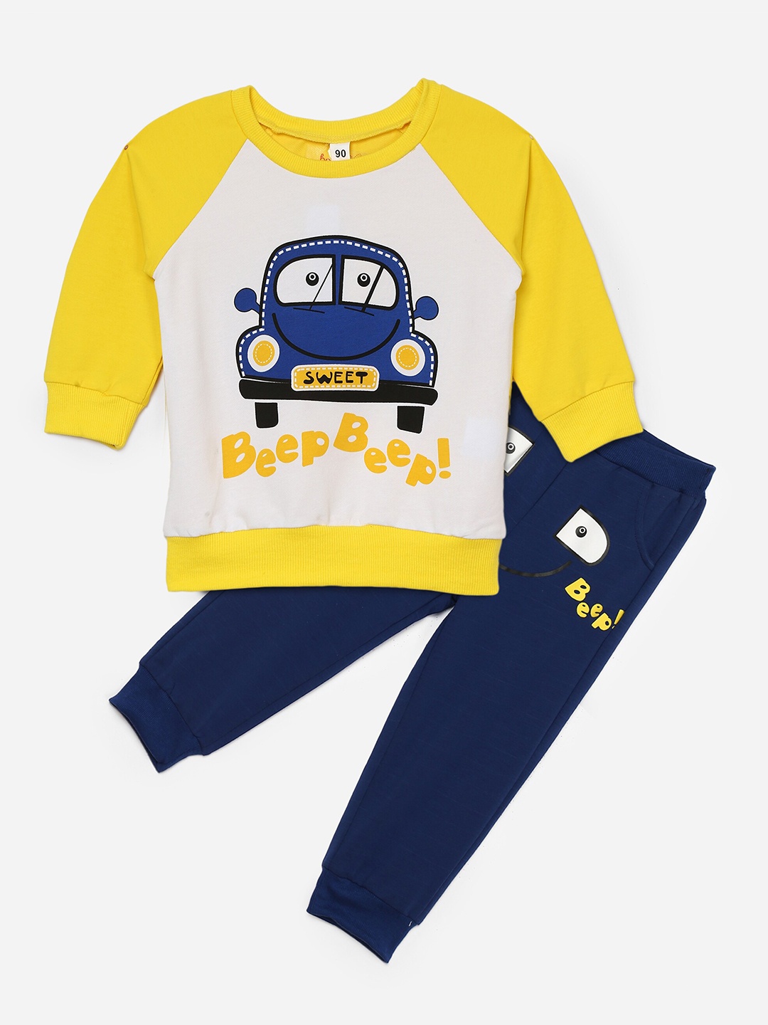 

Hopscotch Boys Vehicle Printed Yellow & Navy Blue Sweatshirt And Joggers