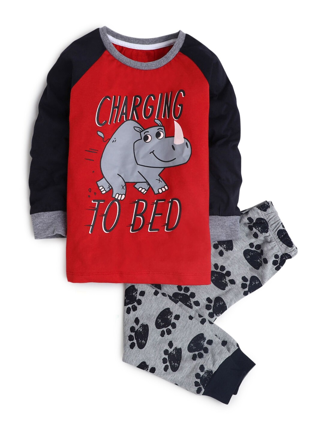 

Hopscotch Boys Red & Black Printed Pure Cotton Night suit