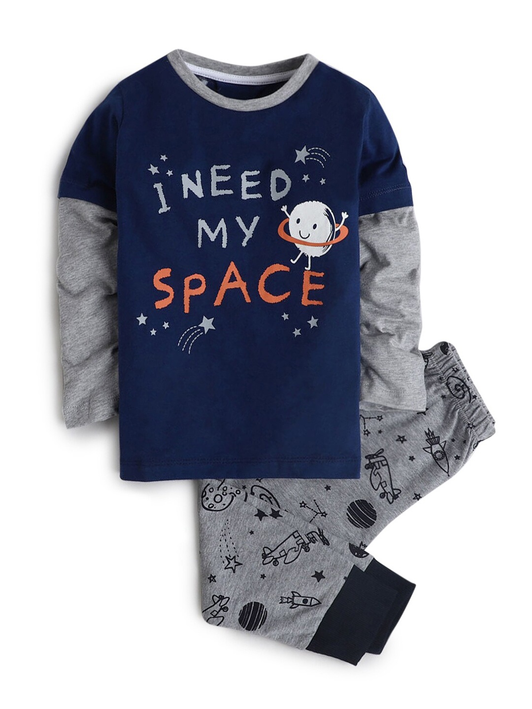 

Hopscotch Boys Blue & Grey Printed Night suit