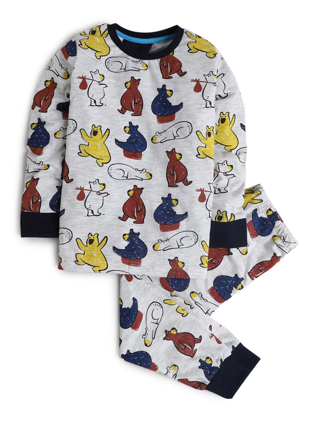 

Hopscotch Boys Cotton Grey & Yellow Printed Night suit