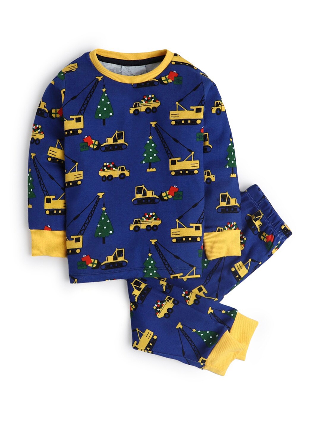 

Hopscotch Boys Cotton Blue & Yellow Printed Night suit