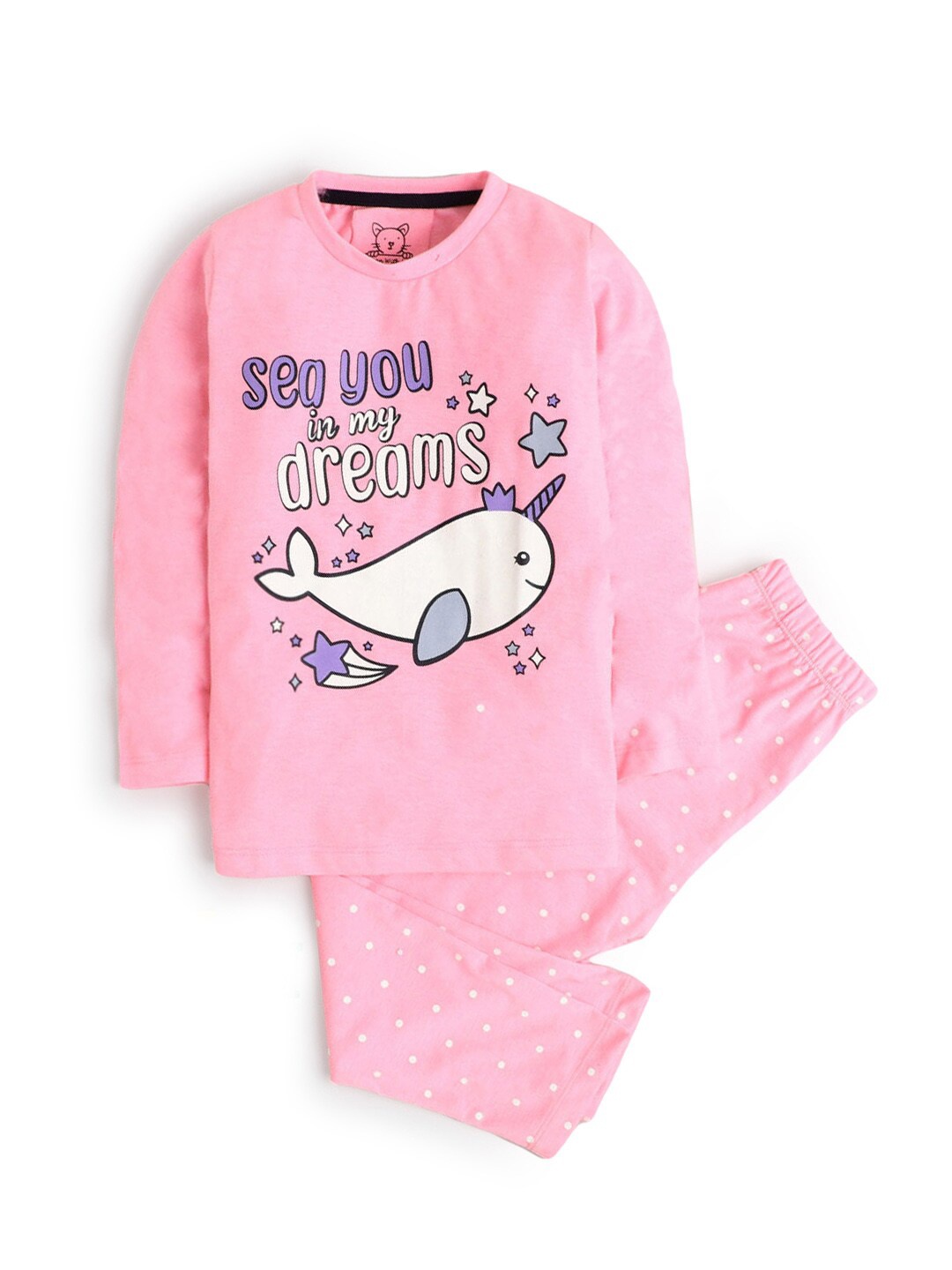 

Hopscotch Girls Pink Printed Night suit