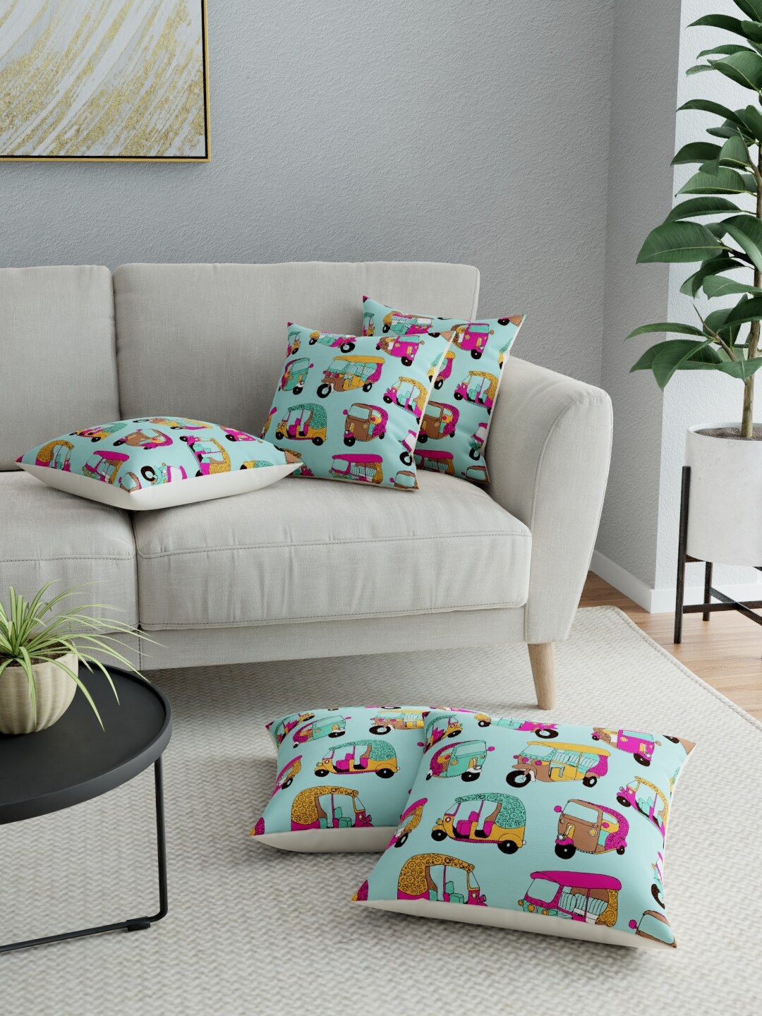 

LA VERNE Blue & Pink Set of 5 Abstract Square Cushion Covers