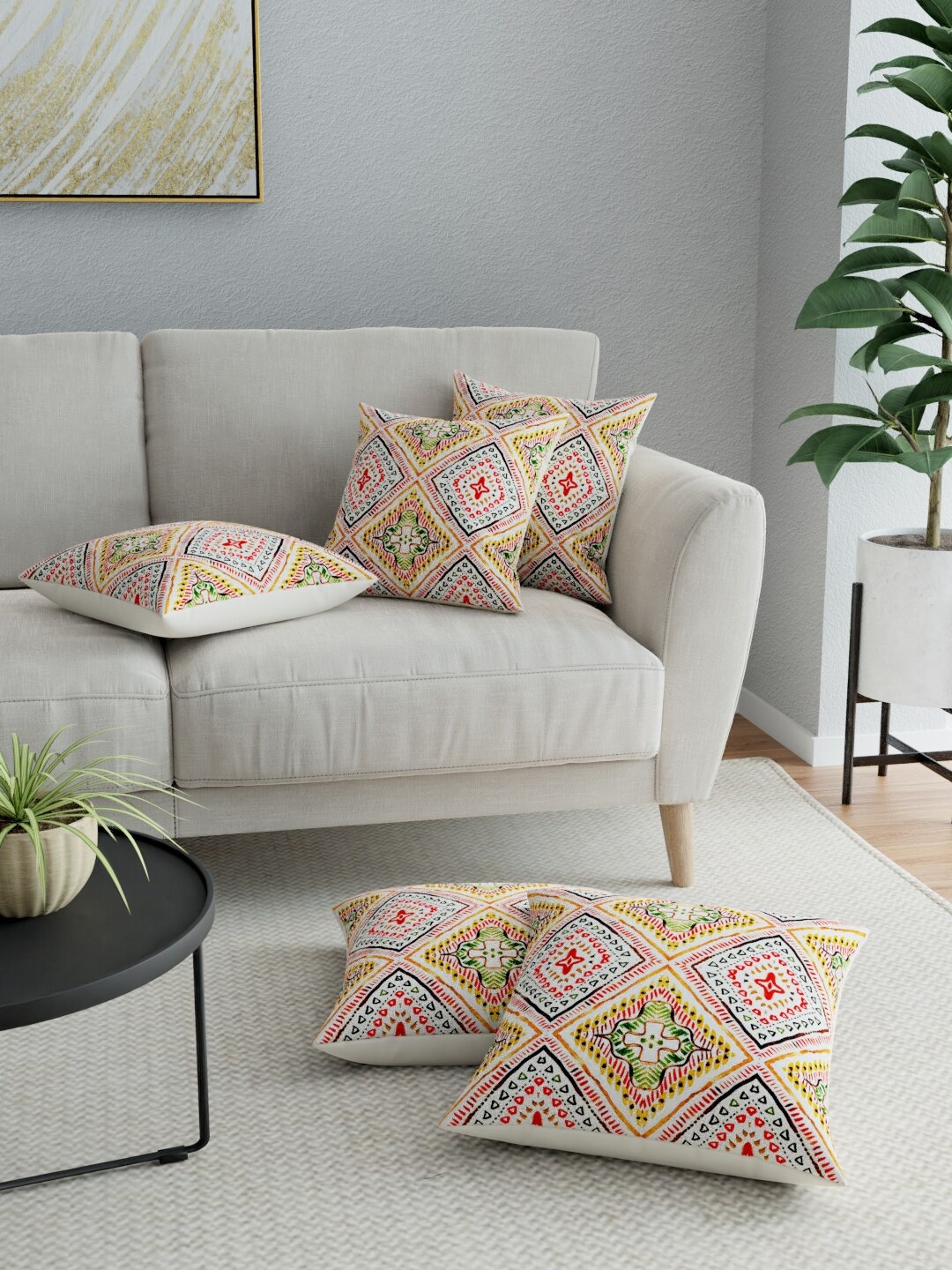 

LA VERNE White & Navy Blue Set of 5 Abstract Square Cushion Covers