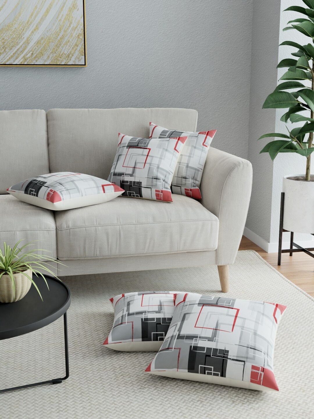 

LA VERNE White & Grey Set of 5 Geometric Square Cushion Covers