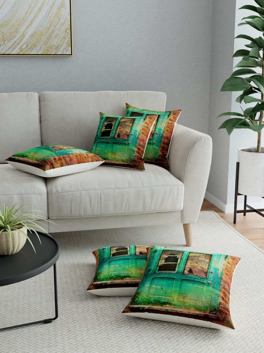 

LA VERNE Green & Brown Set of 5 Abstract Square Cushion Covers