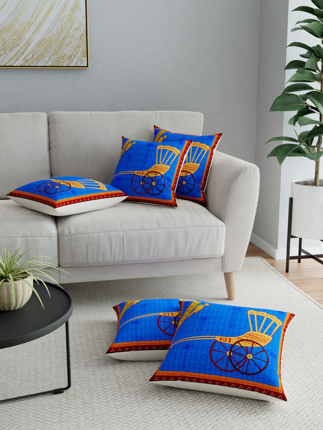 

LA VERNE Blue & Maroon Set of 5 Ethnic Motifs Square Cushion Covers