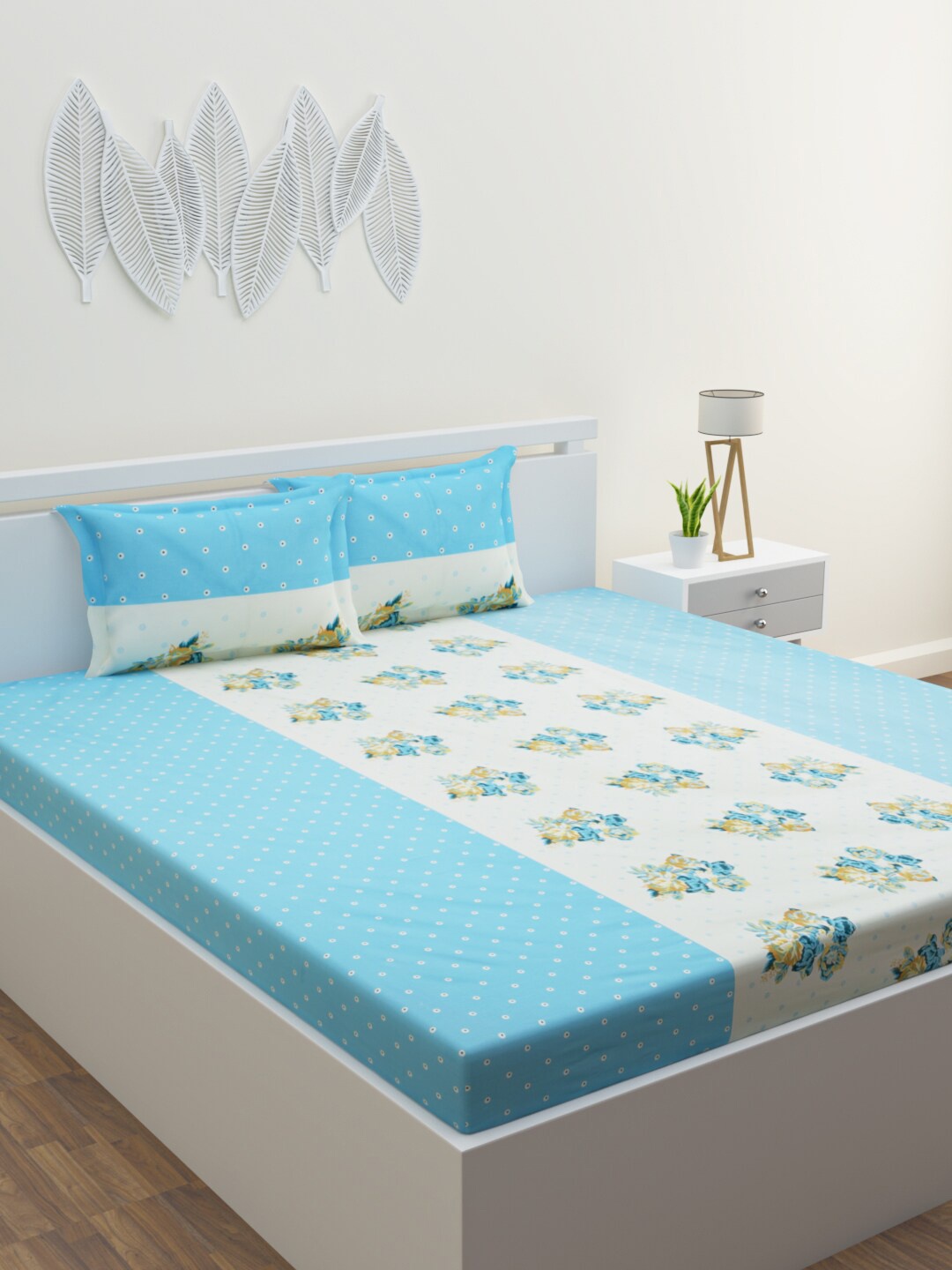 

HAPPY HUES Blue & White Floral 180 TC King Bedsheet with 2 Pillow Covers