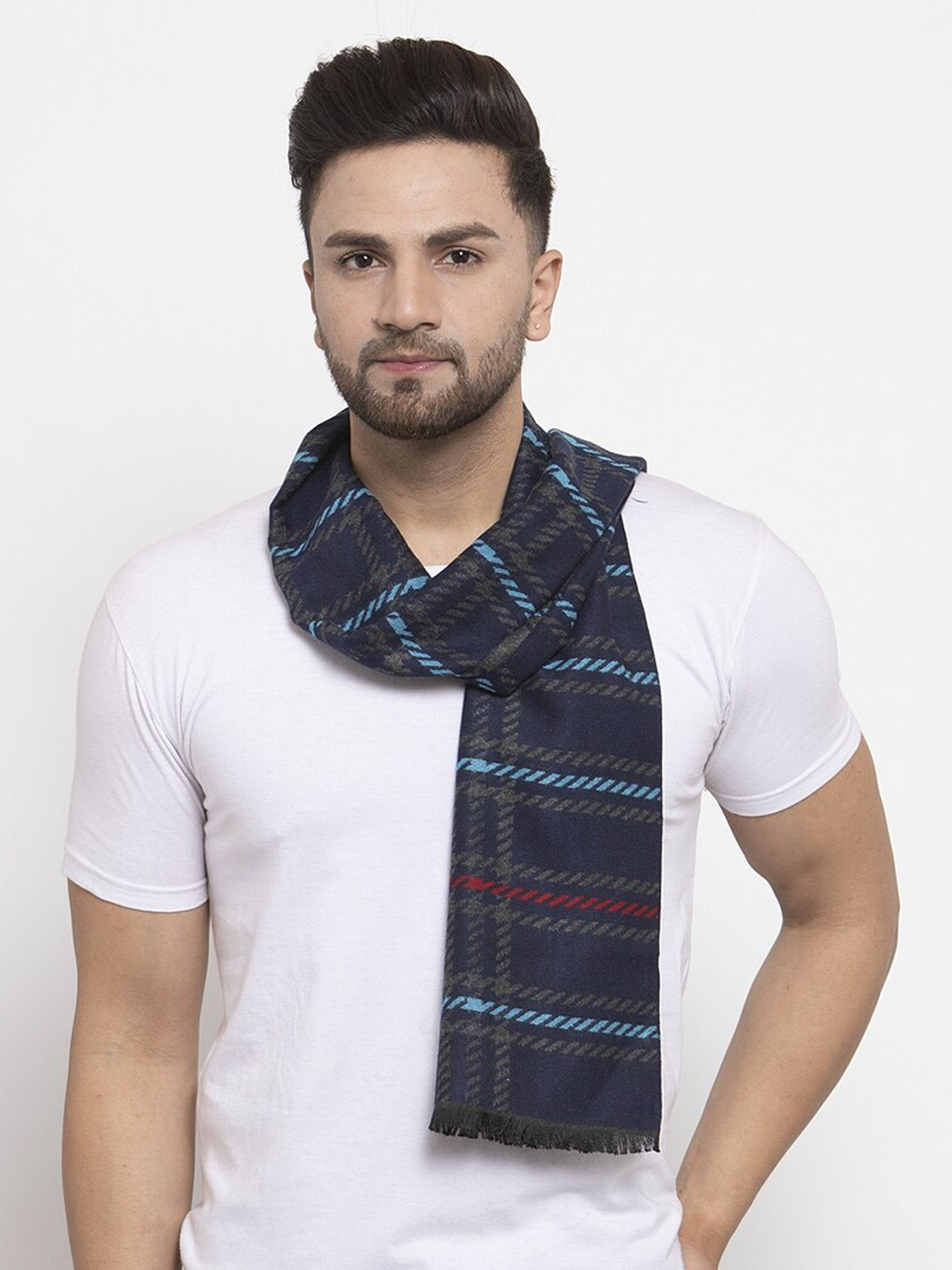 

MAXENCE Men Blue & Grey Geometric Muffler, Navy blue