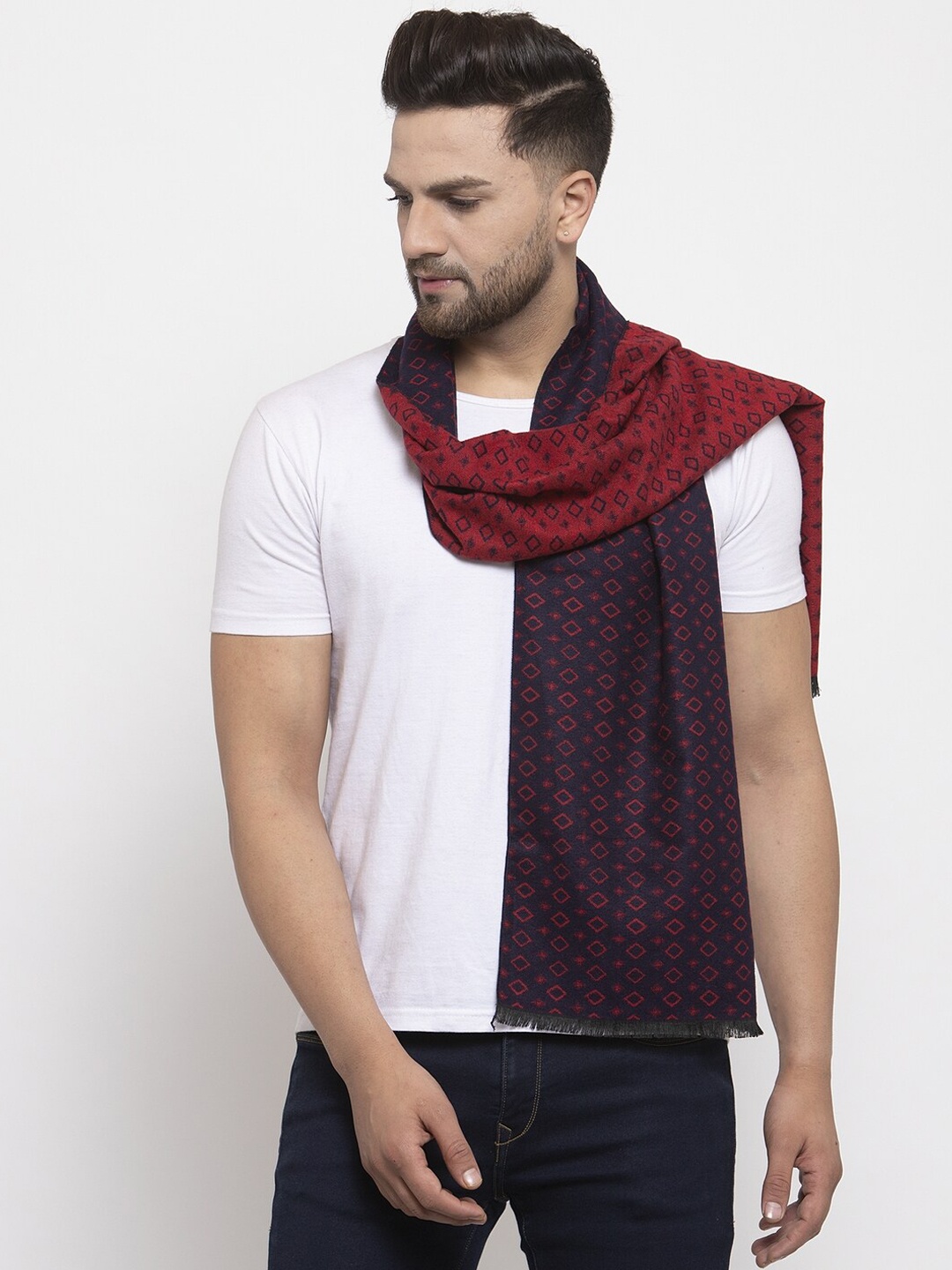

MAXENCE Unisex Blue & Red Printed Shawl
