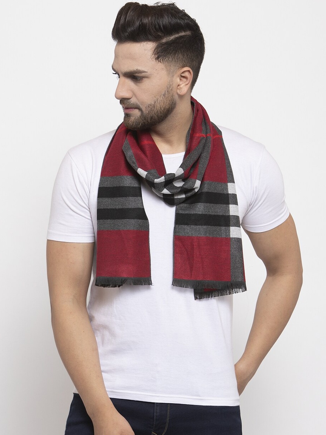 

MAXENCE Unisex Maroon and Grey Geometric Printed Muffler