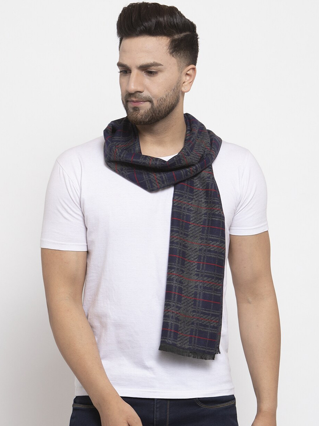 

Maxence Men Blue & Grey Checked Muffler
