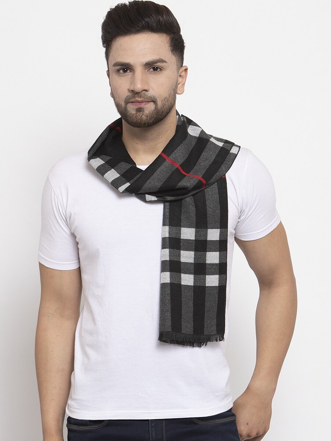 

MAXENCE Men Black & White Checked Muffler