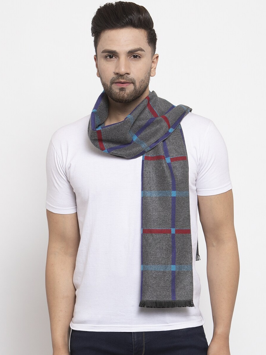 

Maxence Men Grey & Blue Checked Muffler