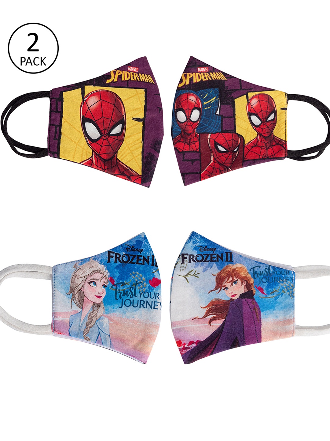 

YK Kids Pack Of 2 Printed 4-Ply Spiderman & Frozen Outdoor Cloth Masks, Red