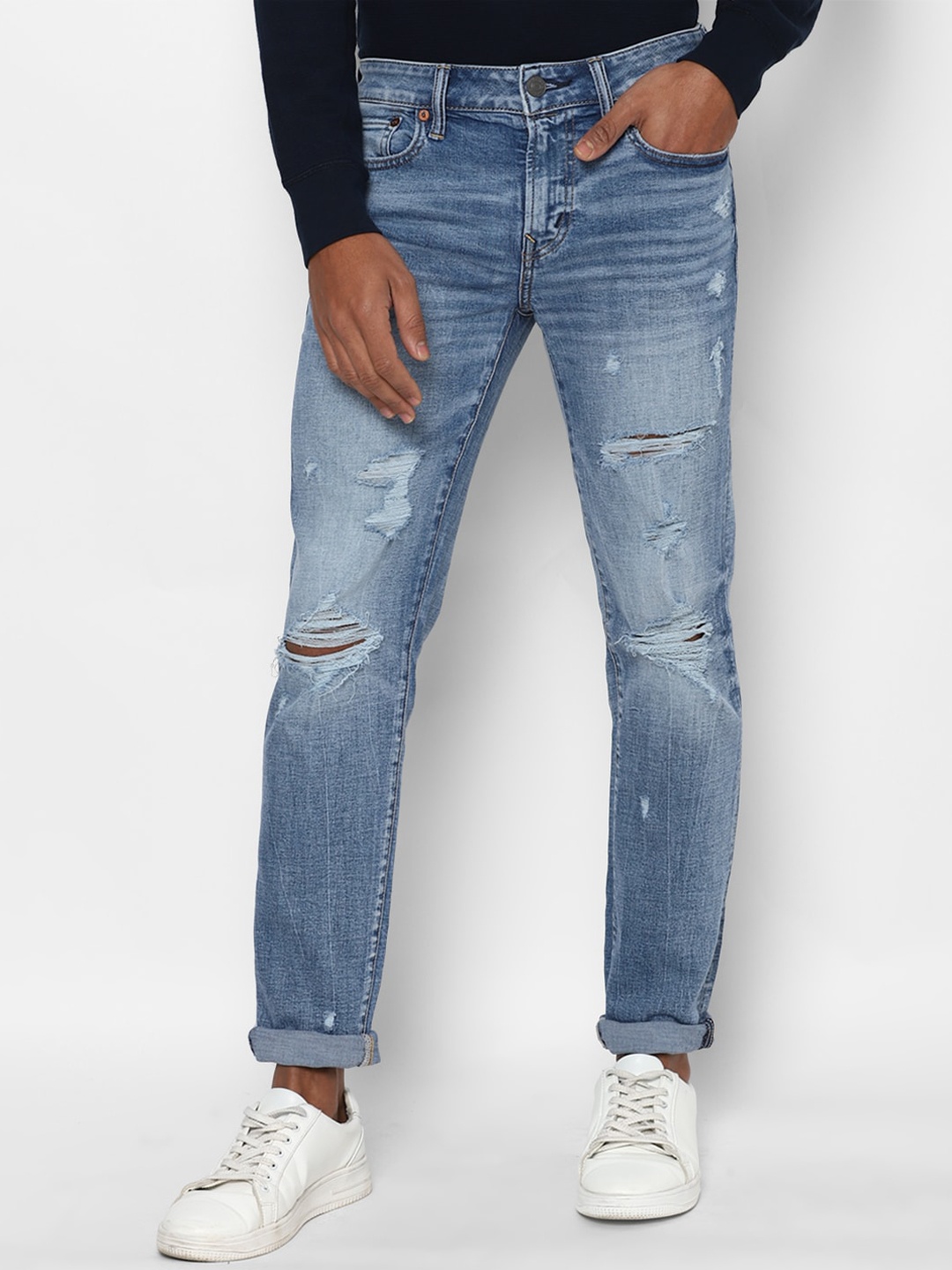 

AMERICAN EAGLE OUTFITTERS Men Blue Skinny Fit Mildly Distressed Light Fade Jeans