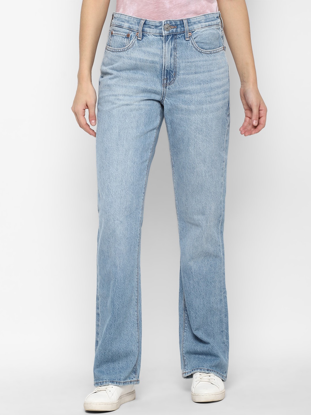 

AMERICAN EAGLE OUTFITTERS Women Blue High-Rise Cotton Heavy Fade Jeans