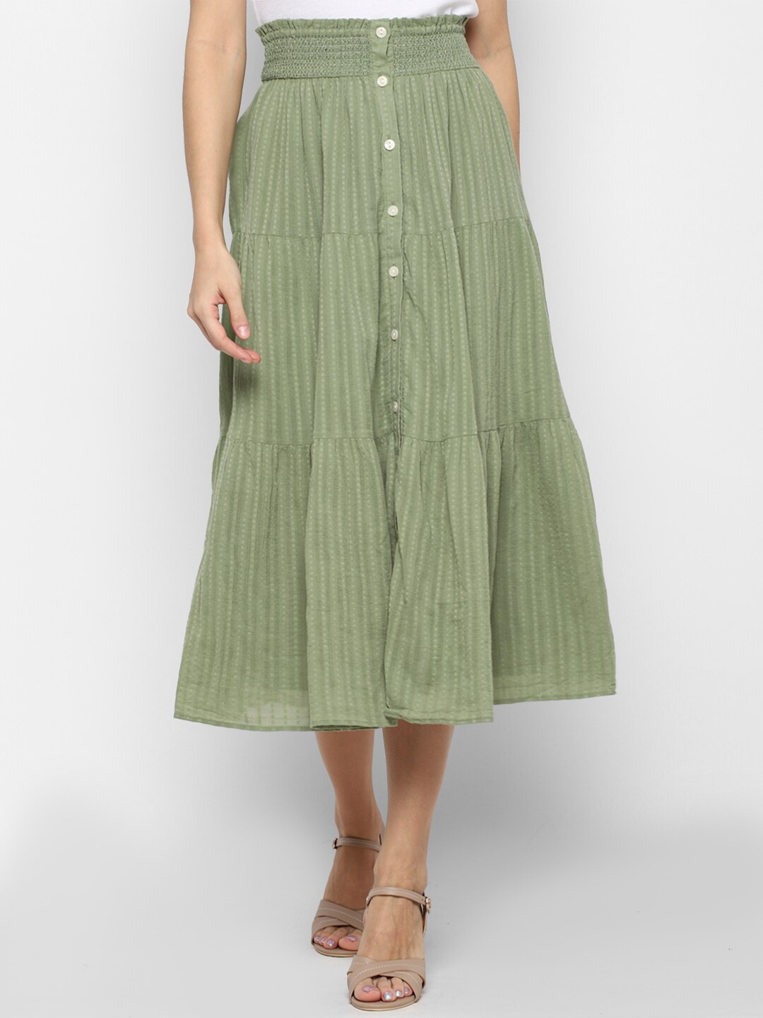 

AMERICAN EAGLE OUTFITTERS Women Green Self Design Pure Cotton A-Line Skirt