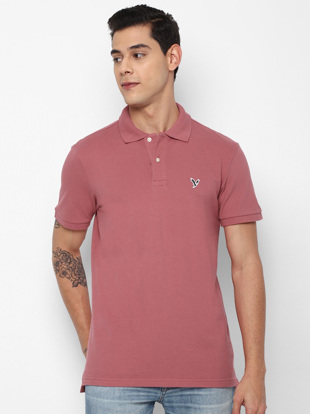 

AMERICAN EAGLE OUTFITTERS Men Pink Polo Collar T-shirt