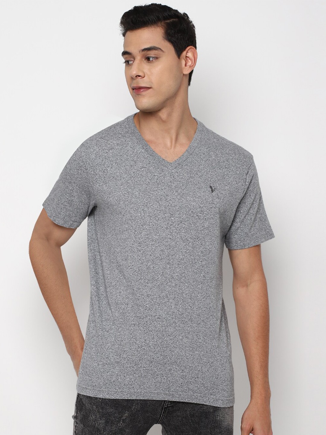 

AMERICAN EAGLE OUTFITTERS Men Grey V-Neck T-shirt