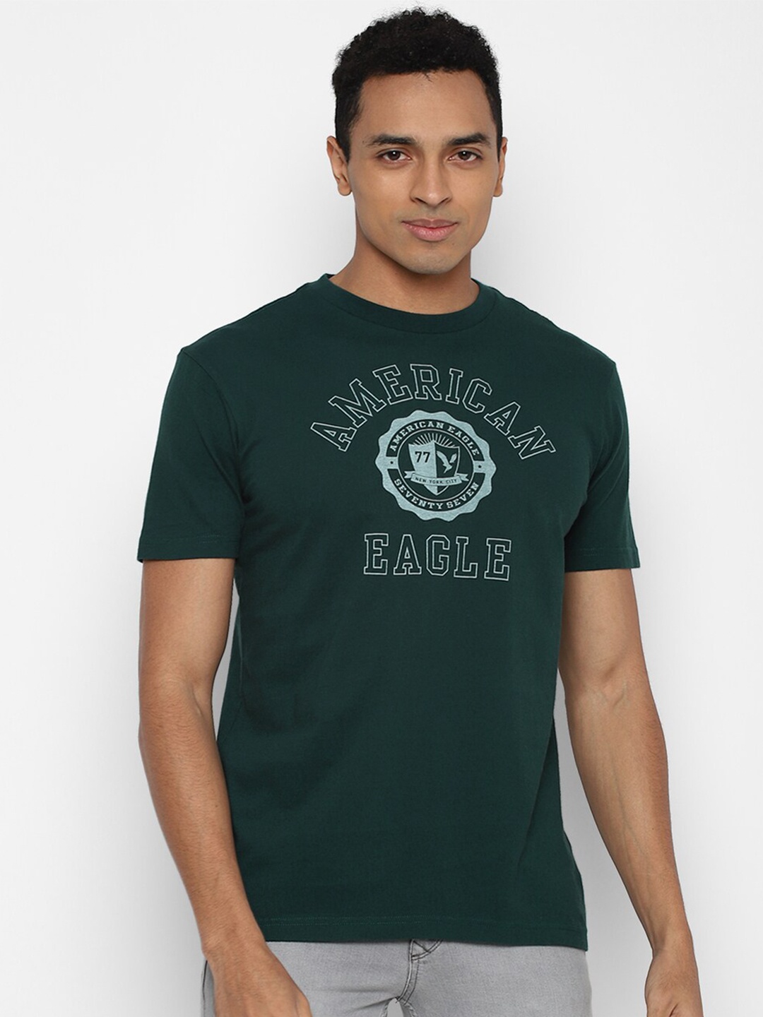 

AMERICAN EAGLE OUTFITTERS Men Green Biker Printed T-shirt