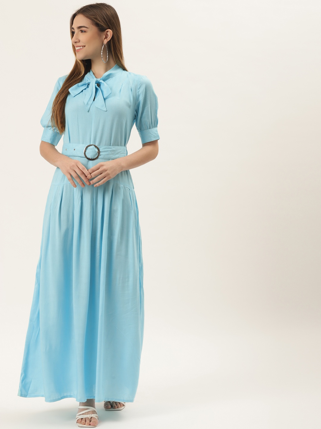 

Alsace Lorraine Paris Turquoise Blue Tie-Up Neck Maxi Dress