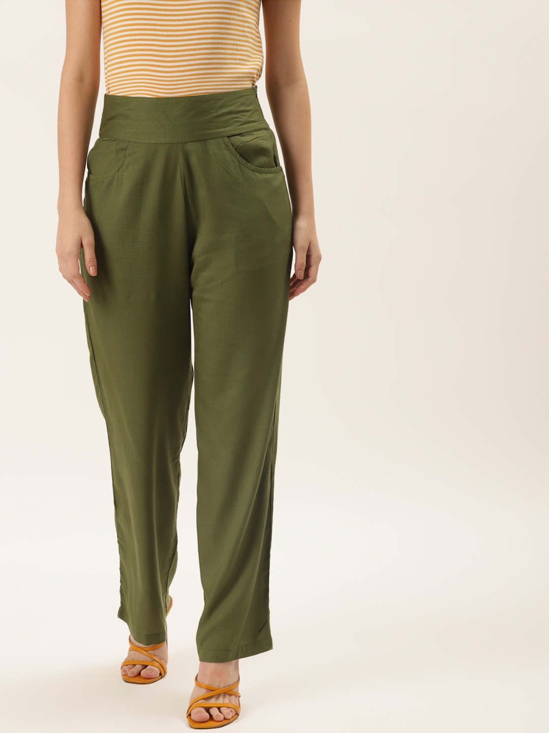 

Alsace Lorraine Paris Women Olive Green Smart Trousers