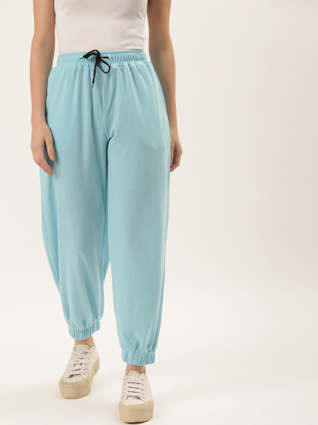 

Alsace Lorraine Paris Women Turquoise Blue Solid Cotton Joggers Track Pants