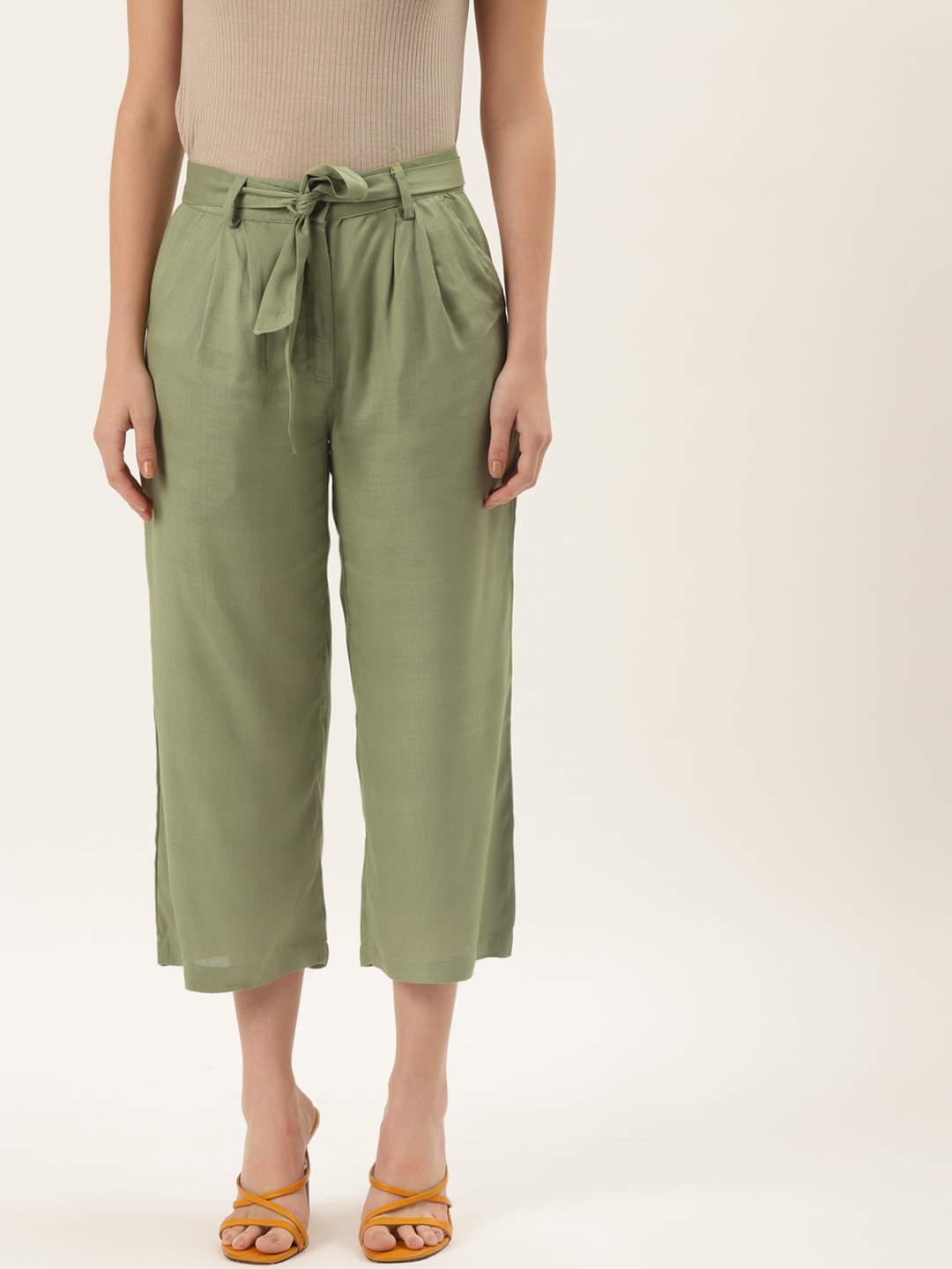 

Alsace Lorraine Paris Women Green Smart Pleated Culottes Trousers