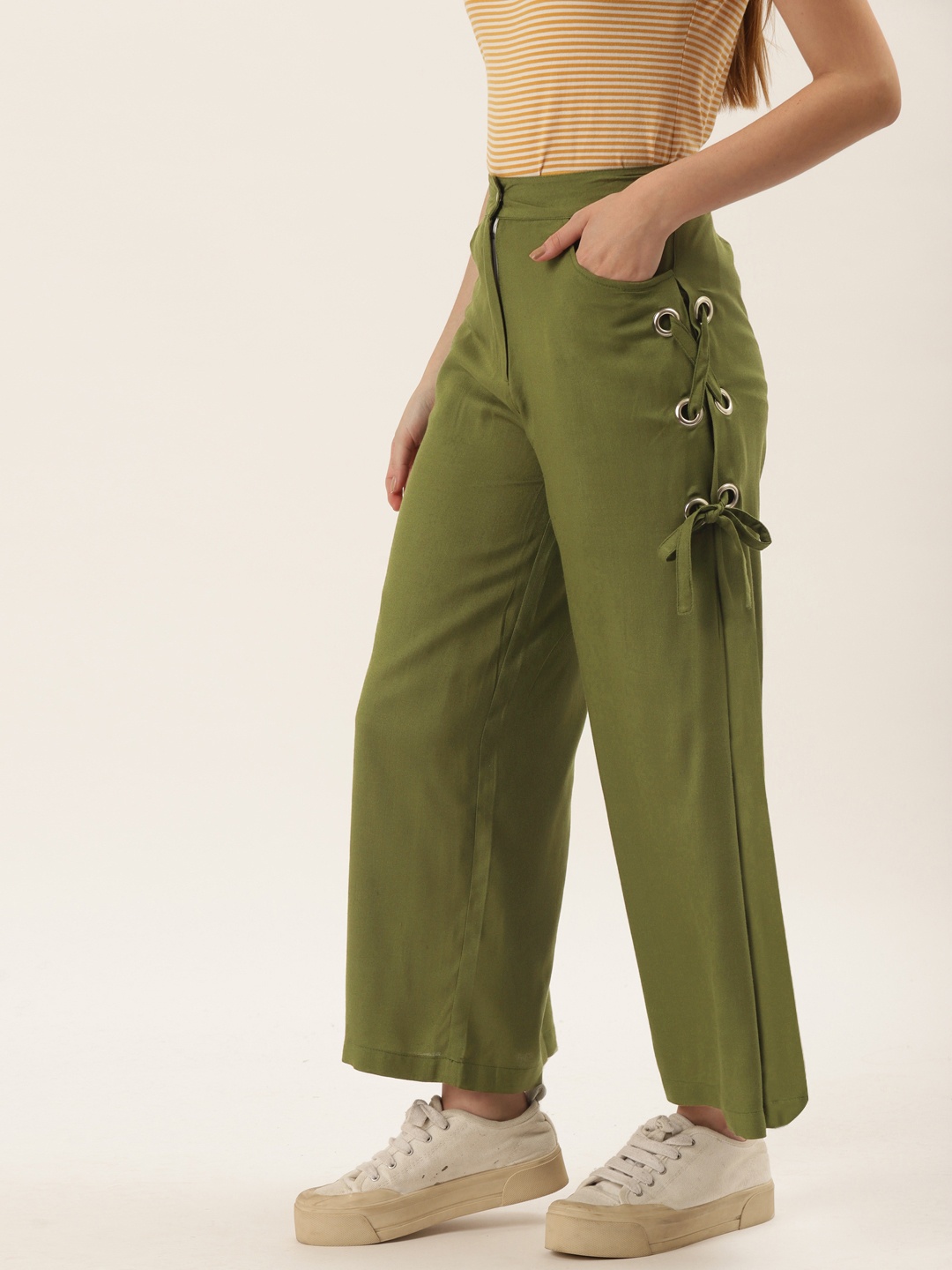 

Alsace Lorraine Paris Women Olive Green Smart Parallel Trousers