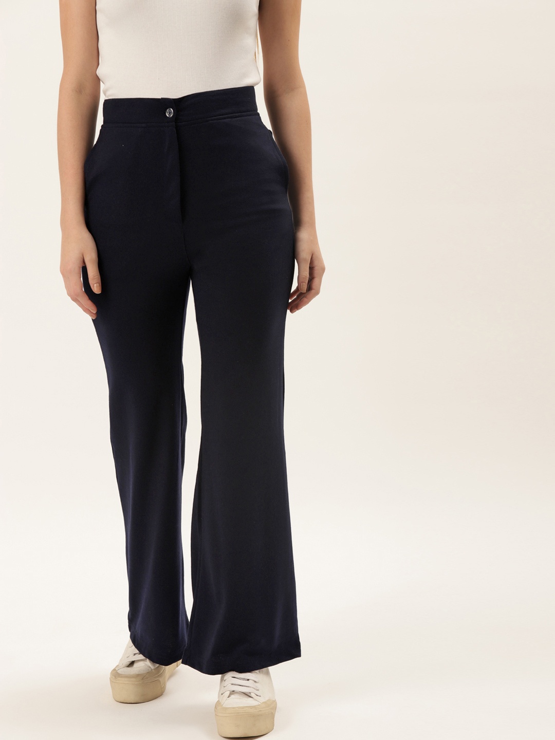 

Alsace Lorraine Paris Women Navy Blue Smart Bootcut Trousers