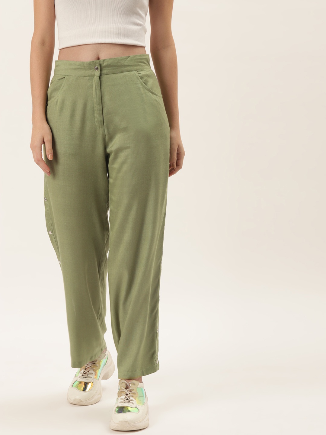 

Alsace Lorraine Paris Women Green Smart Parallel Trousers