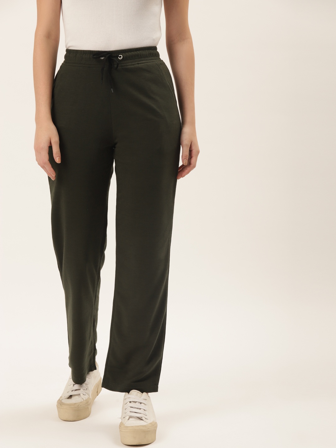 

Alsace Lorraine Paris Women Olive Green Solid Cotton Track Pants