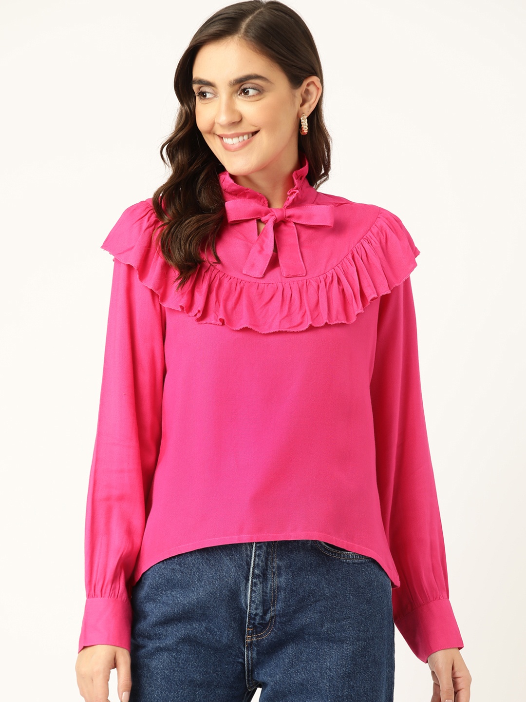 

Alsace Lorraine Paris Women Pink Solid Top With Ruffle Details