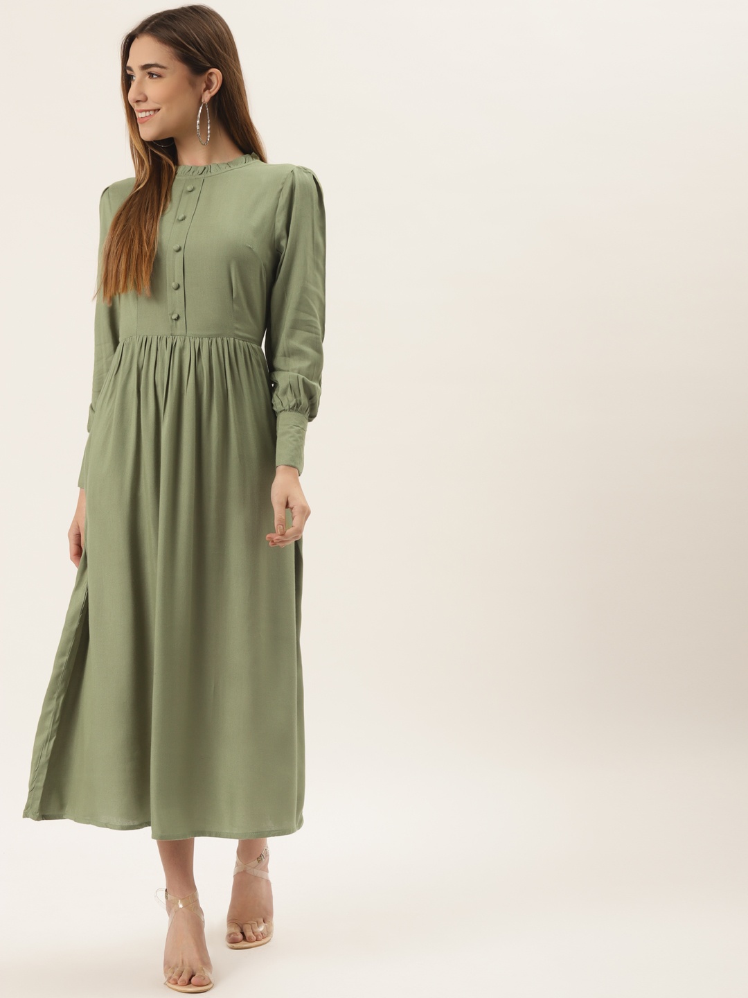 

Alsace Lorraine Paris Green Cuffed Sleeves Midi Dress