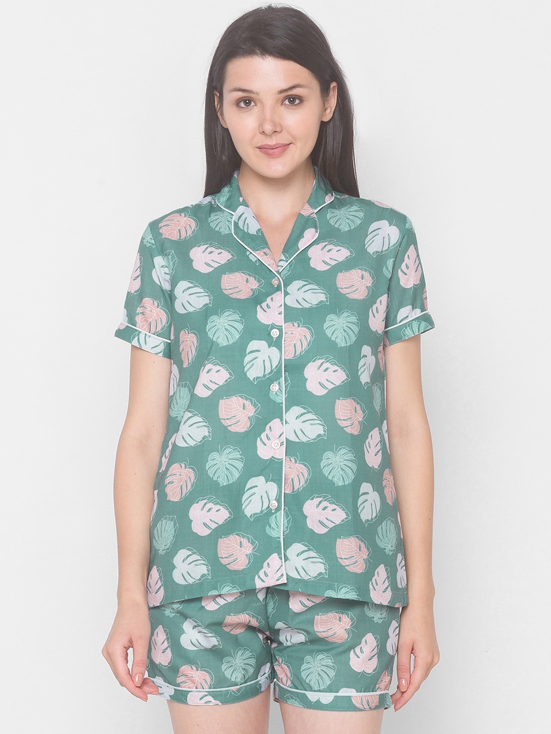 

FashionRack Women Green & Pink Printed Pure Cotton Night suit