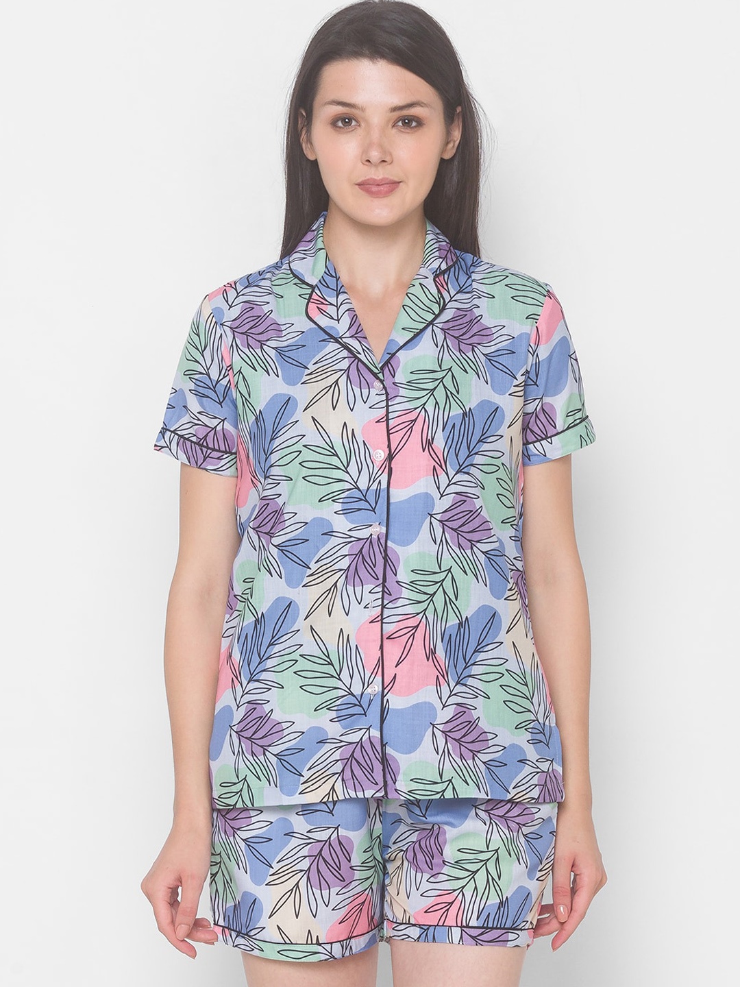

FashionRack Women Blue & Black Printed Night suit