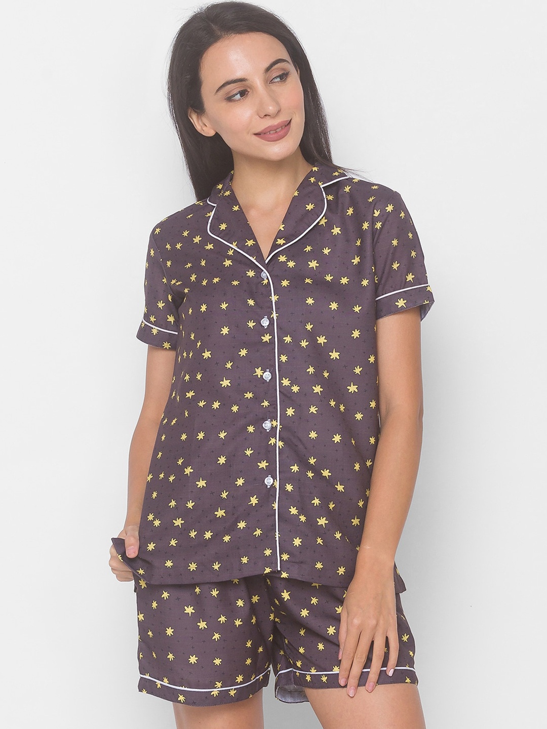 

FashionRack Women Brown Floral Printed Pure Cotton Night Suits