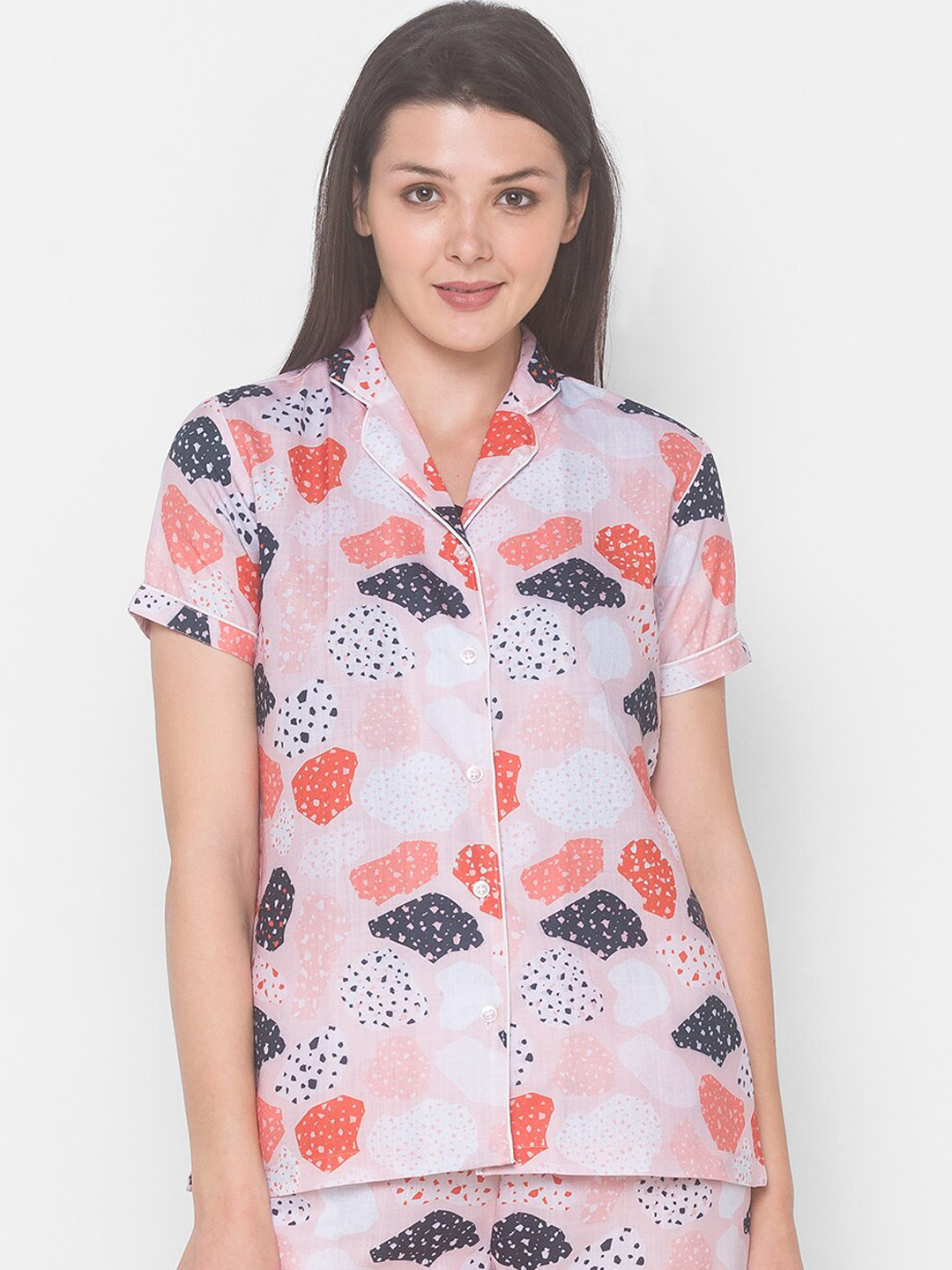 

FashionRack Women Pink & White Printed Pure Cotton Night suit
