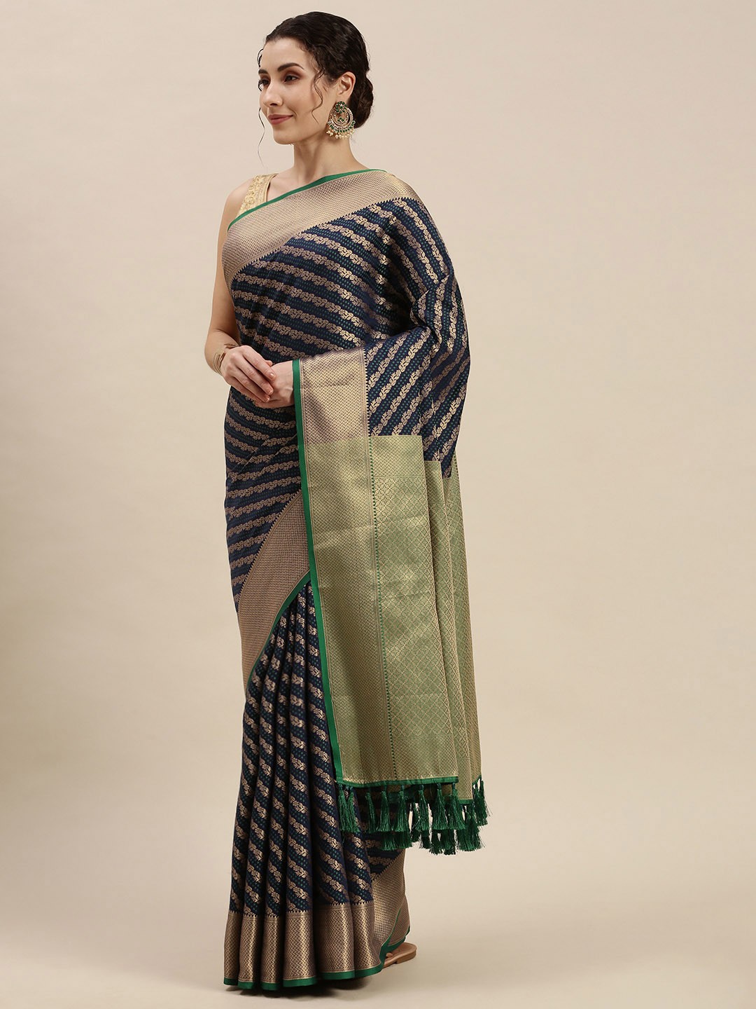 

Mitera Yellow & Silver Ethnic Motifs Silk Blend Saree