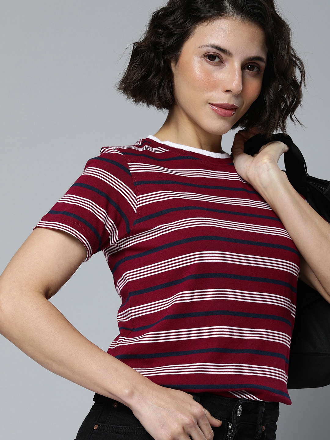 

Harvard Women Red & White Striped Pure Cotton T-shirt