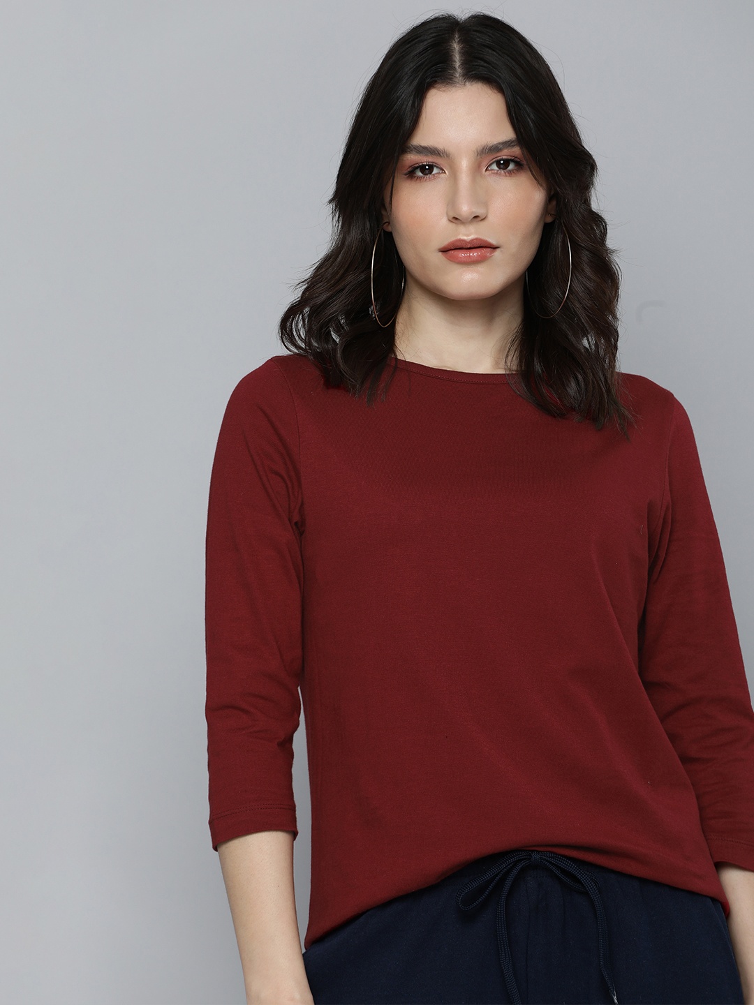 

Harvard Women Maroon Solid Round-Neck Pure Cotton T-shirt