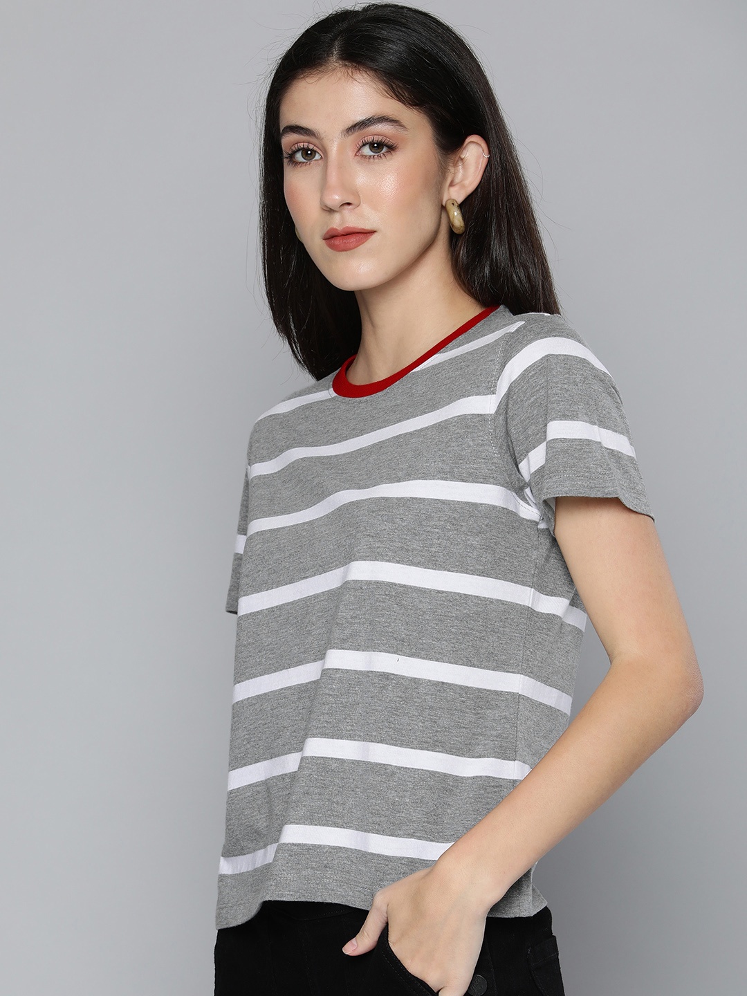 

Harvard Women Grey & White Striped T-shirt