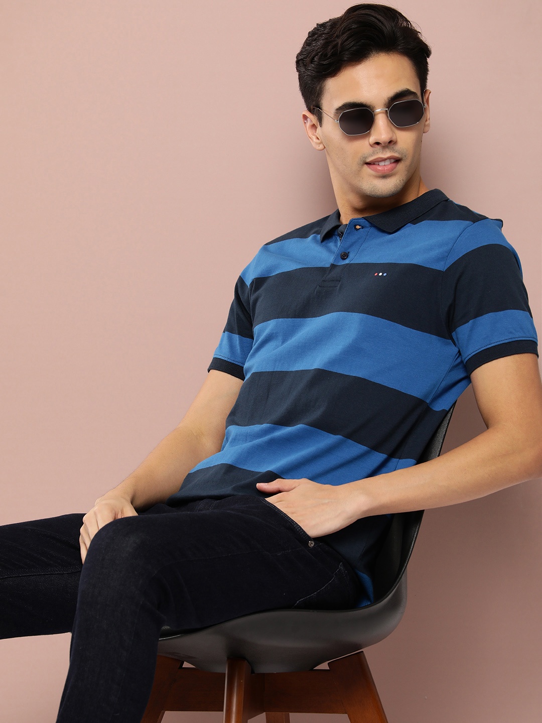 

Harvard Striped Polo Collar Pure Cotton T-shirt, Navy blue