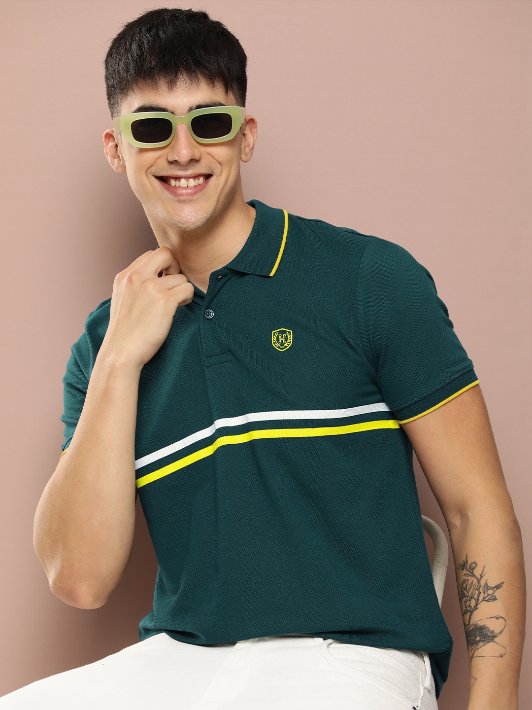 

Harvard Striped Polo Collar Pure Cotton T-shirt, Teal