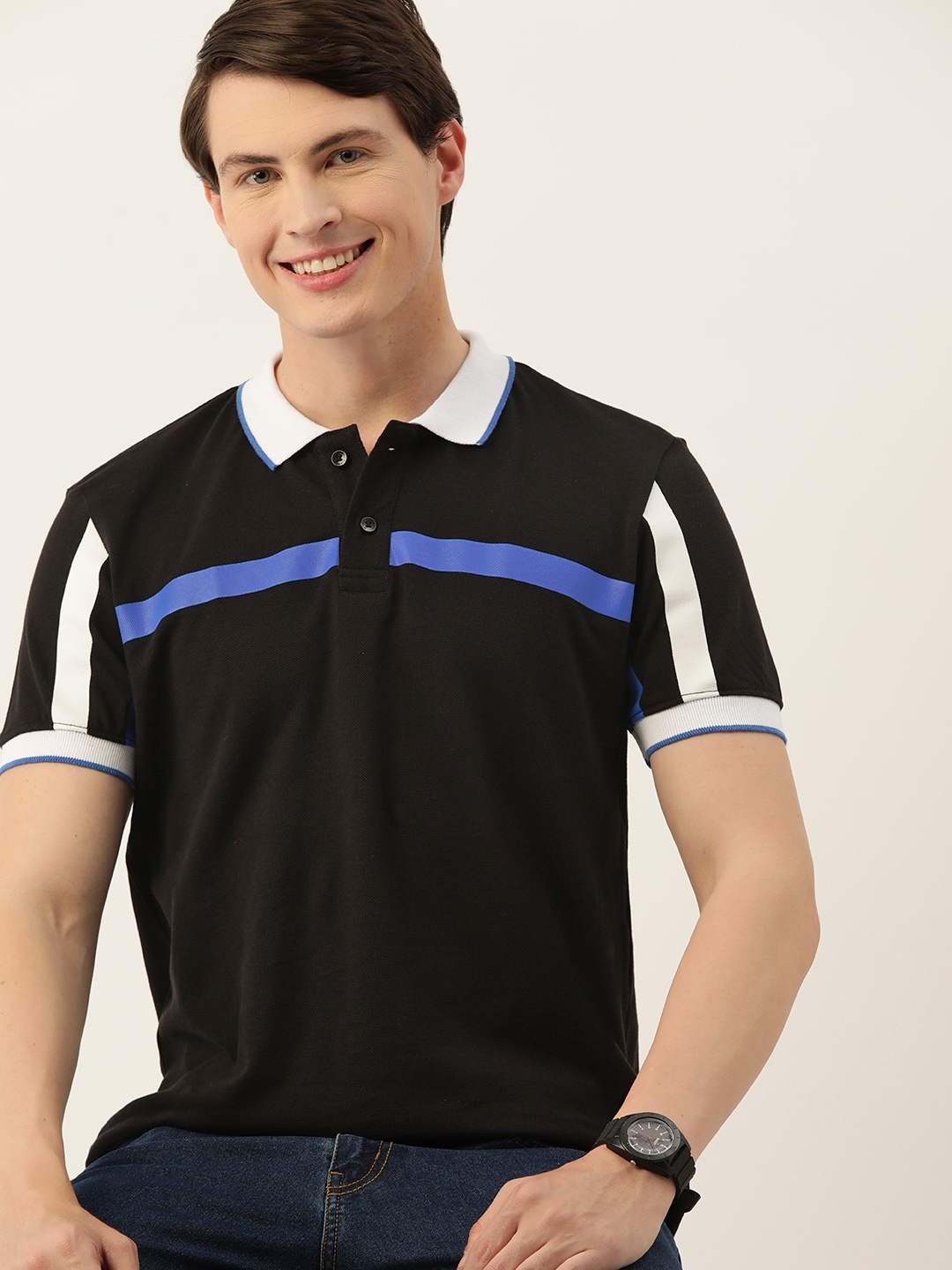 

Harvard Striped Polo Collar Cotton T-shirt, Black