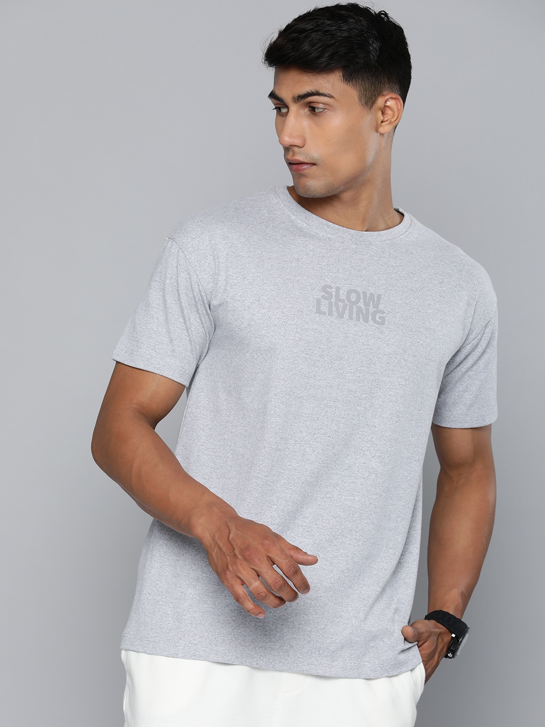 

Harvard Men Grey & Grey Melange Typography Printed Slim Fit Casual T-shirt