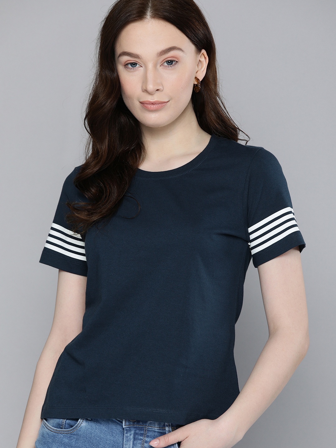 

Harvard Women Navy Blue Solid Pure Cotton T-shirt