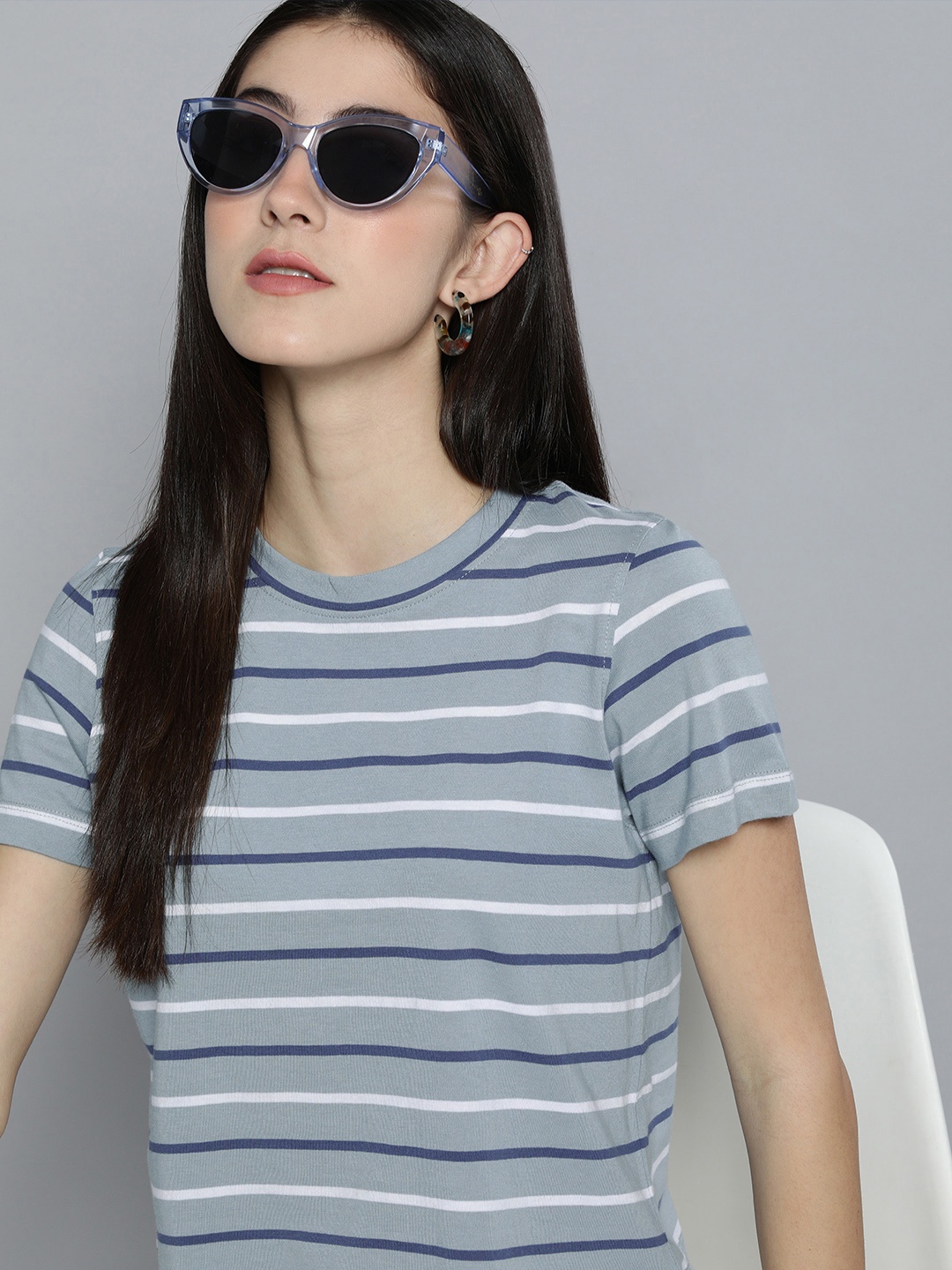 

Harvard Women Blue & White Striped Pure Cotton T-shirt