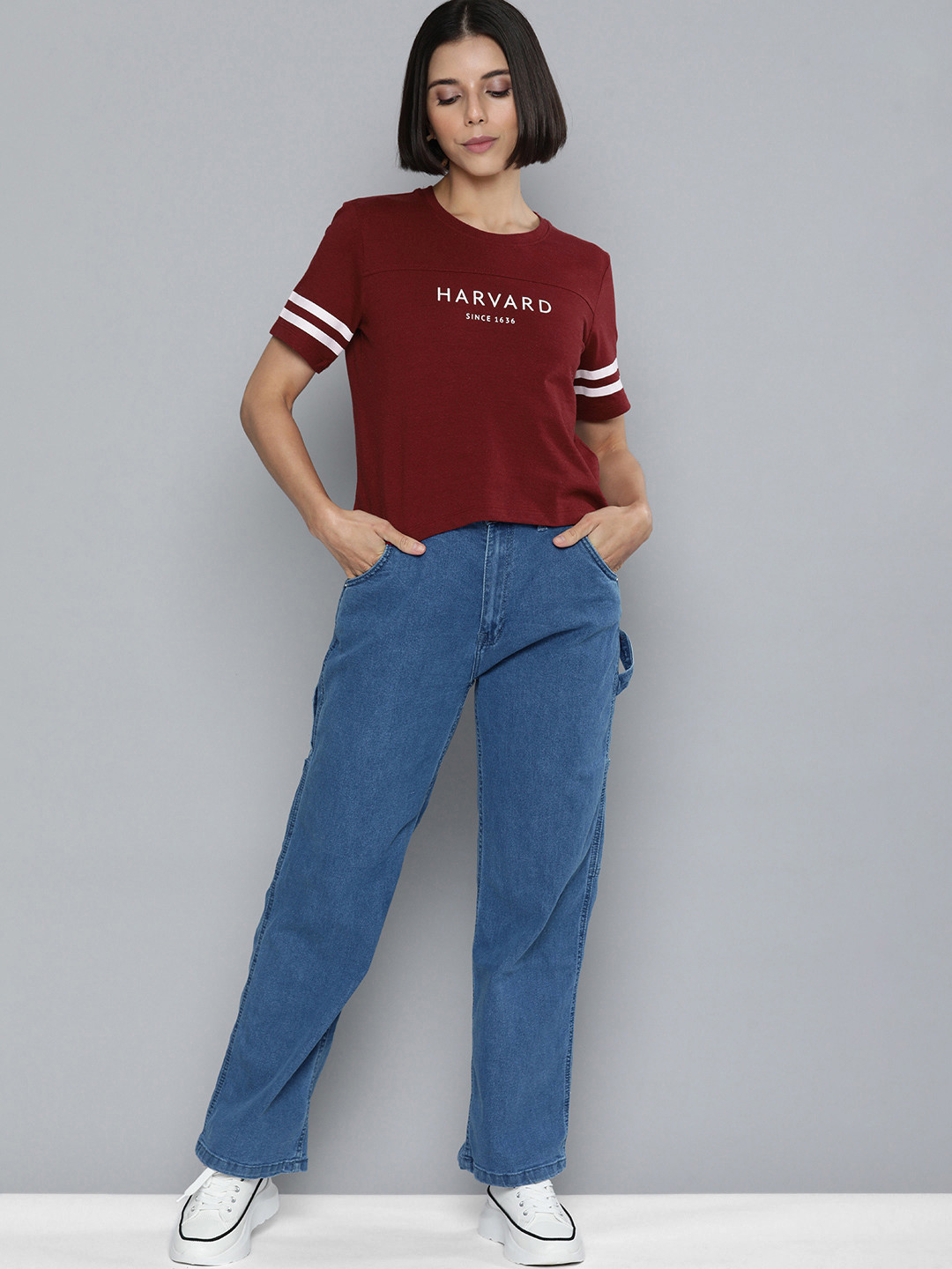 

Harvard Women Maroon & White Brand Logo Printed T-shirt